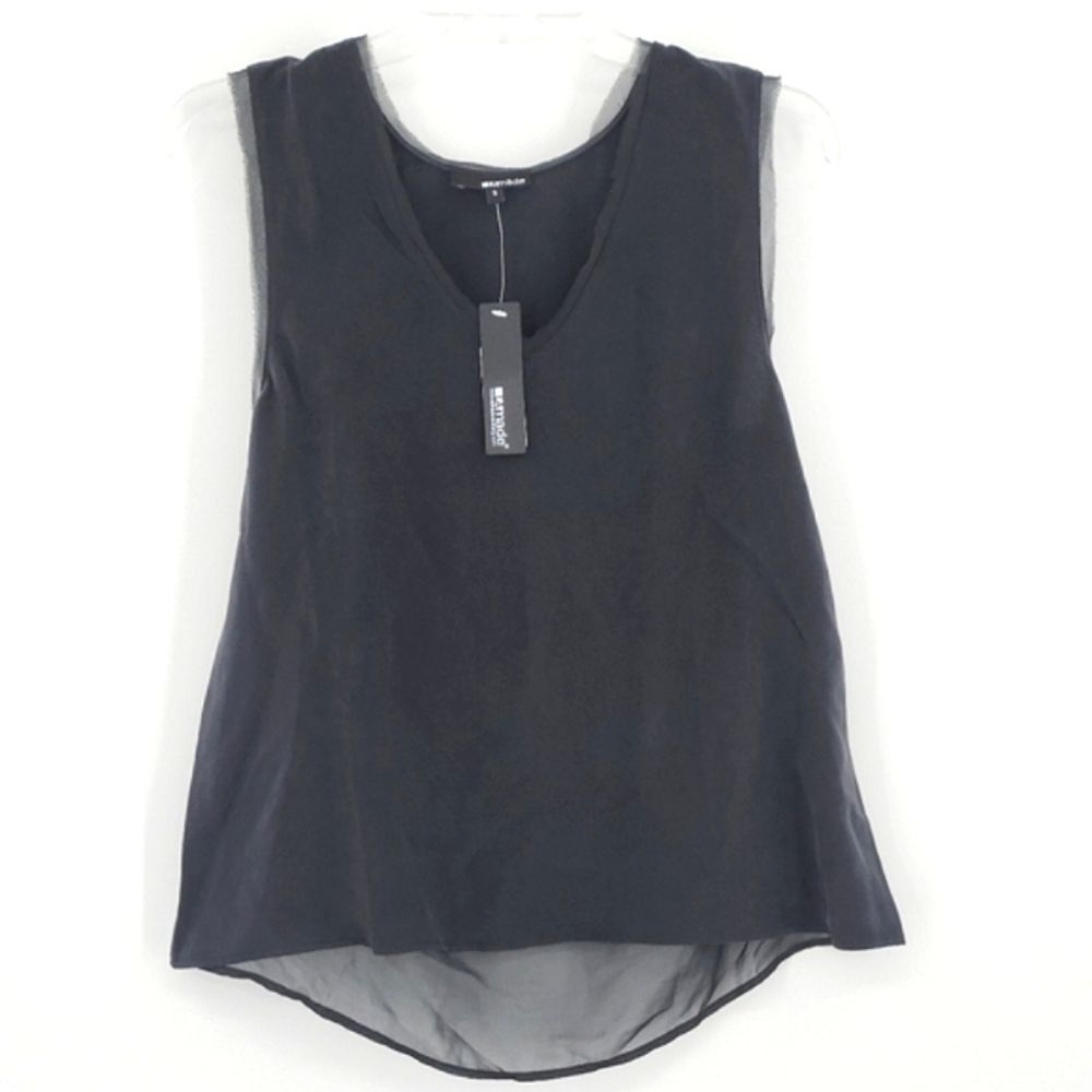 LA Made Kristine Silk Tank Top Tunic Womens Size Small Black Lagum Minimalist